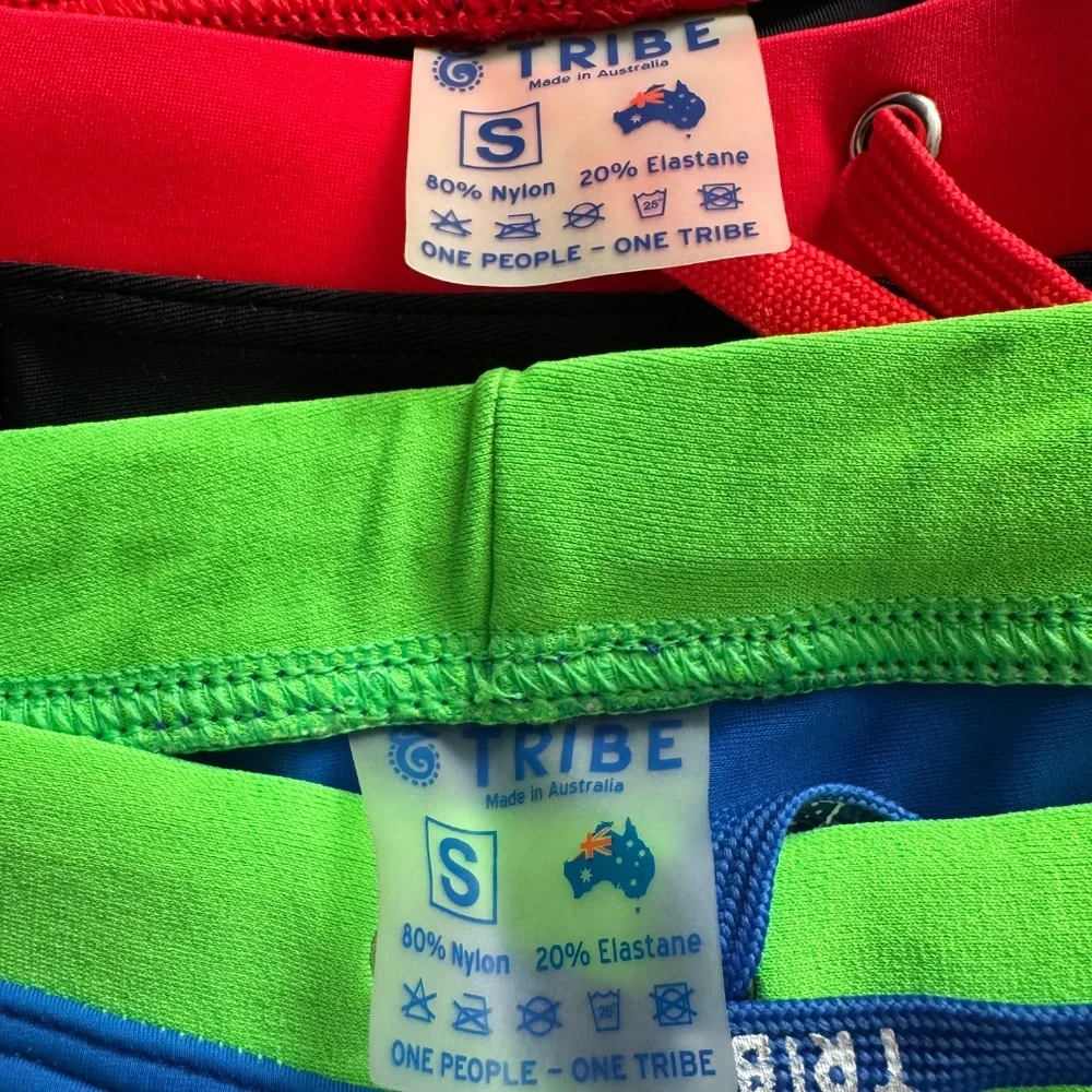 2 TRIBE Swim Trunks - Black/Red & Blue/Neon - Small - Picture 3 of 6